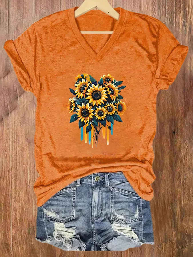 Sunflower Pattern Short-Sleeve T-Shirts