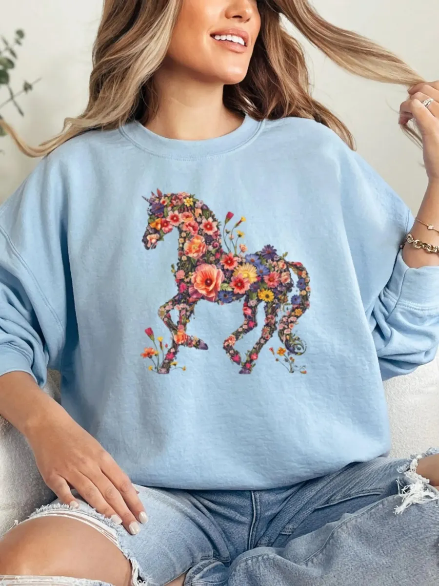 Floral Horse Crewneck Sweatshirt