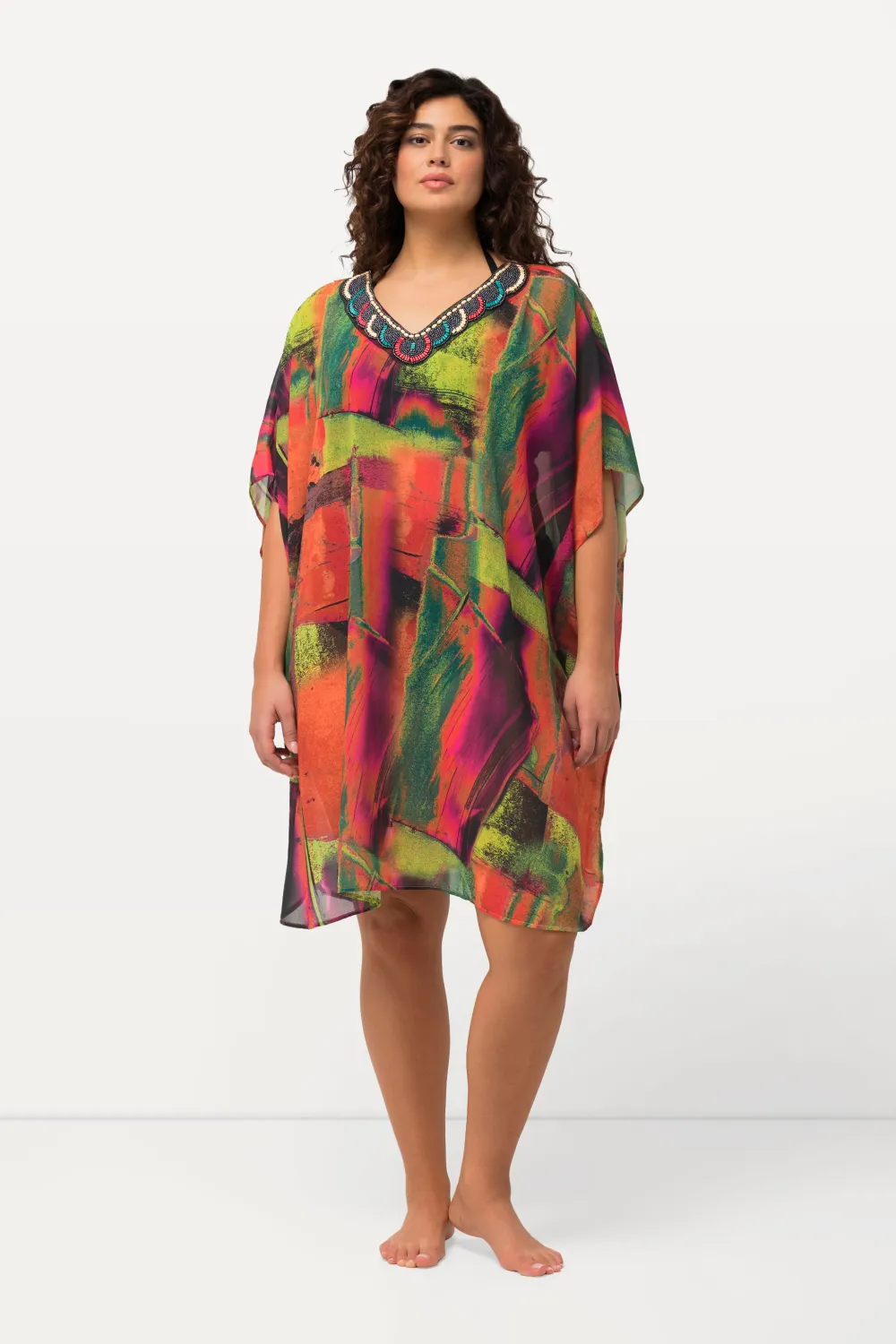 Chiffon-Tunik Oversized V-Ausschnitt Halbarm