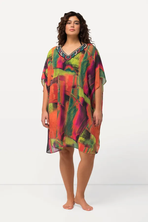 Chiffon-Tunik Oversized V-Ausschnitt Halbarm