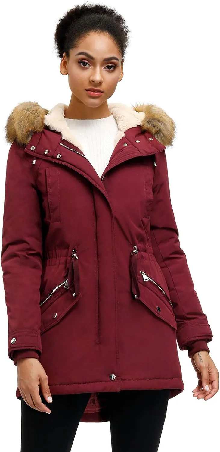 Women's Winter Coats Fleece Lined Parka Jacket Hooded Long Winter Warm Parka Coat with Pockets
