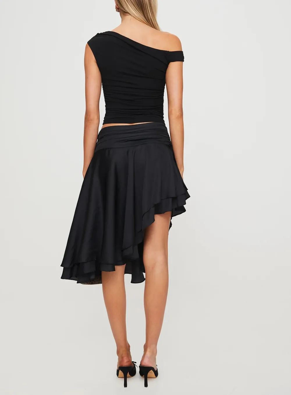 Black Asymmetrical Wrap Mini Skirt