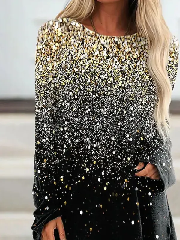 Crew Neck Long Sleeve Abstract Regular Micro-Elasticity Loose Shirt For Women