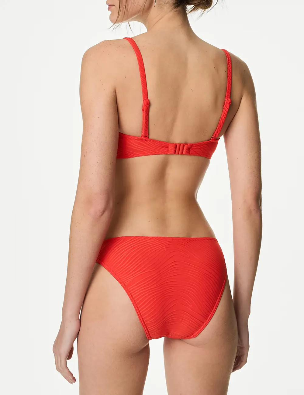 Red Textured Bandeau Bikini Top