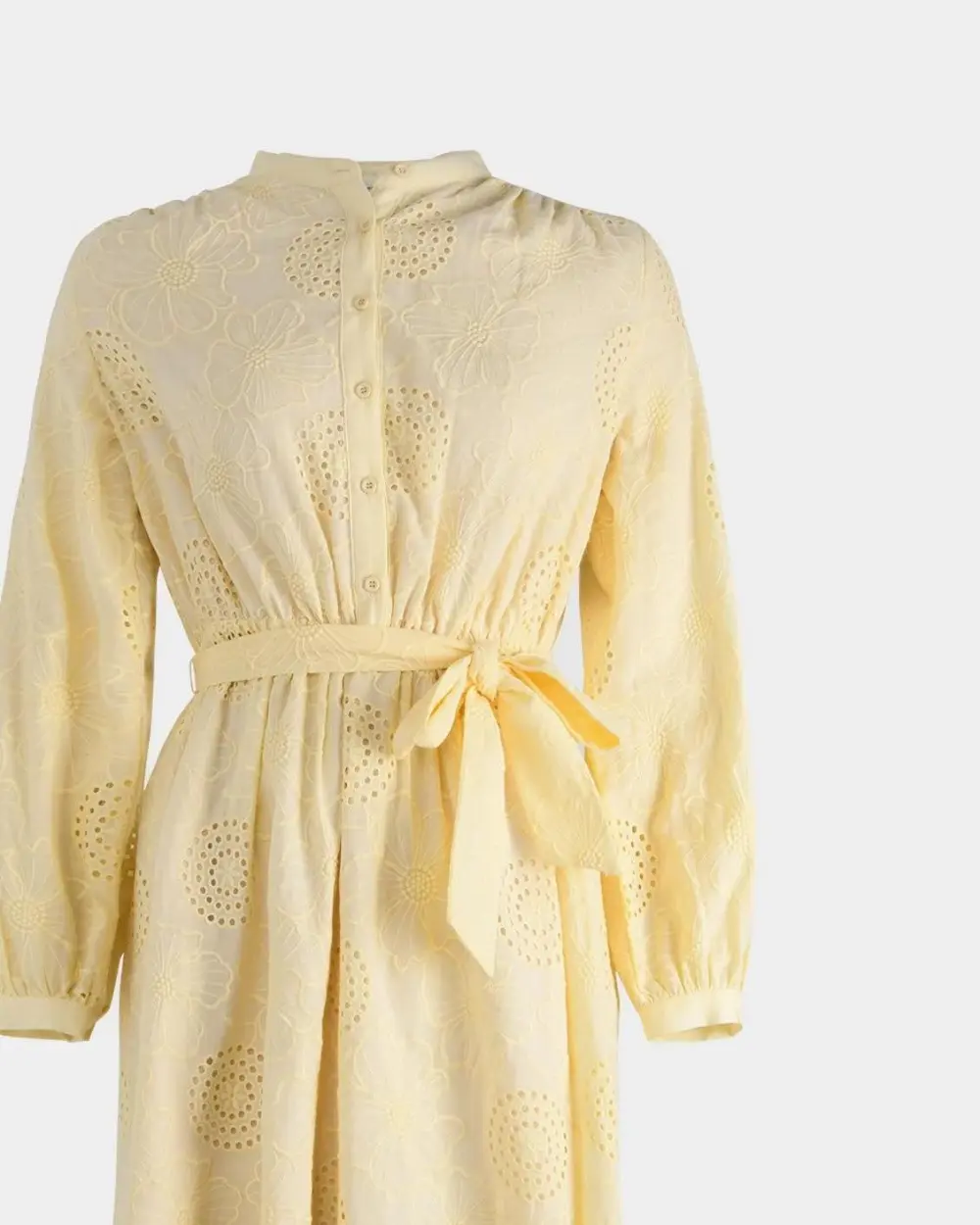 Mock Neckline Cotton Tie Dress -Golden Haze