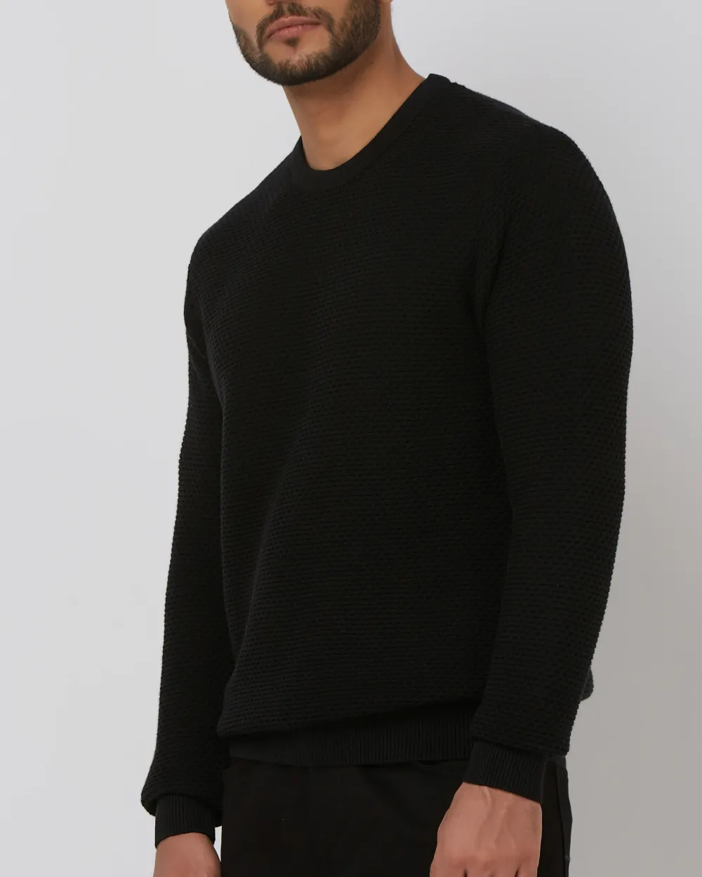 Comfortable Soft Daily Slim Black Cotton Sweater