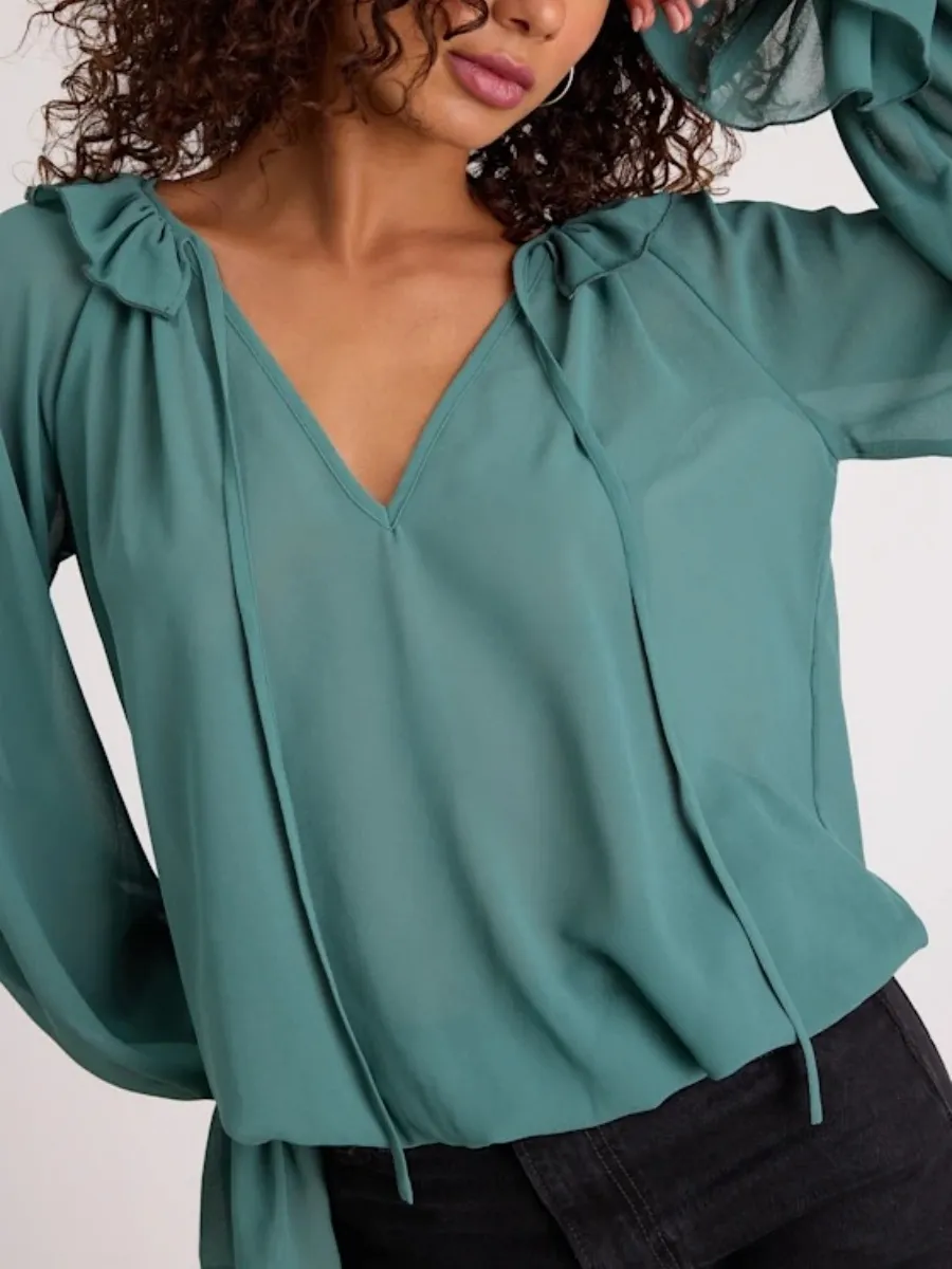 V-Neck Ruffle Blouse