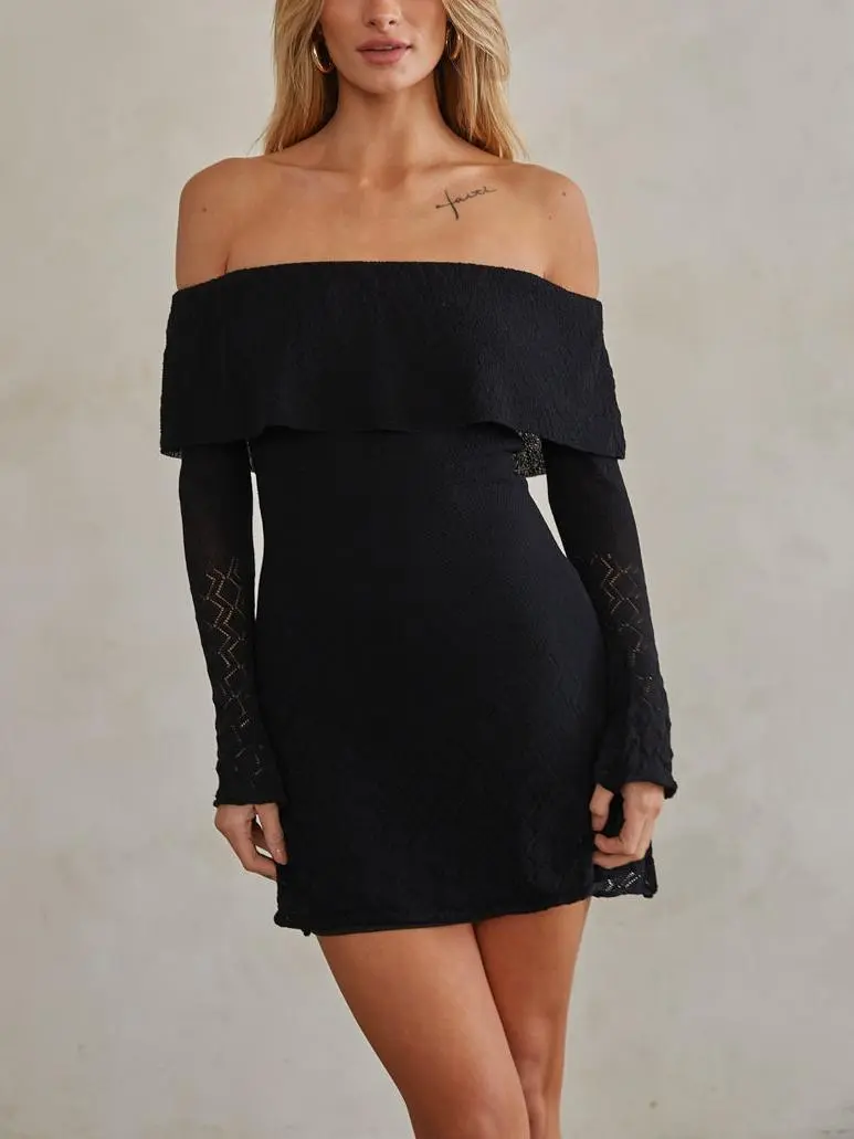 Julia Off the Shoulder Ruffle Sweater Mini Dress