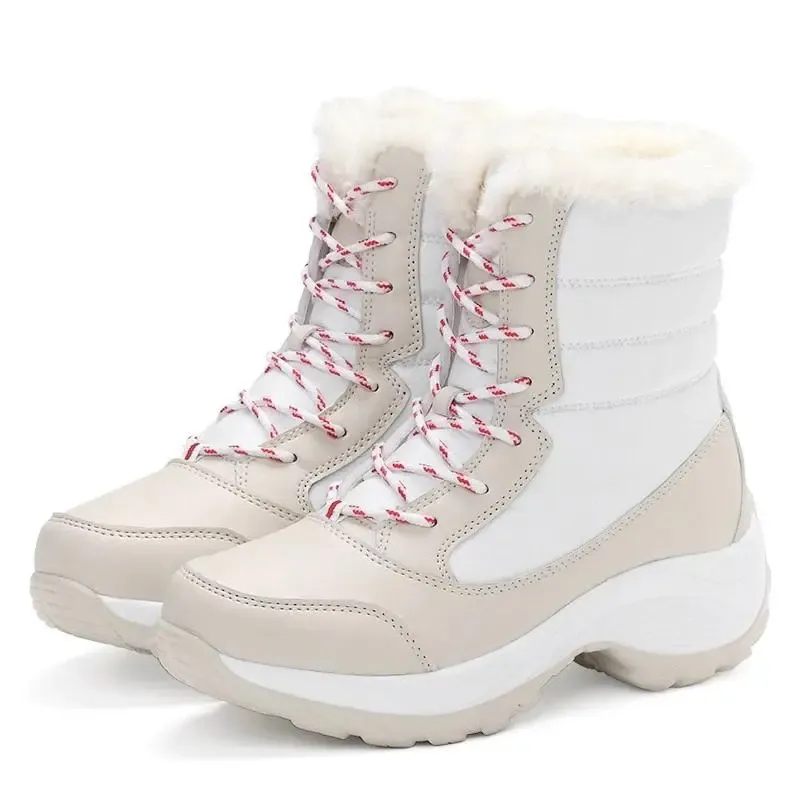 New Fashion Winter Fur Lining Lace Up Waterproof Mid-Calf Boots