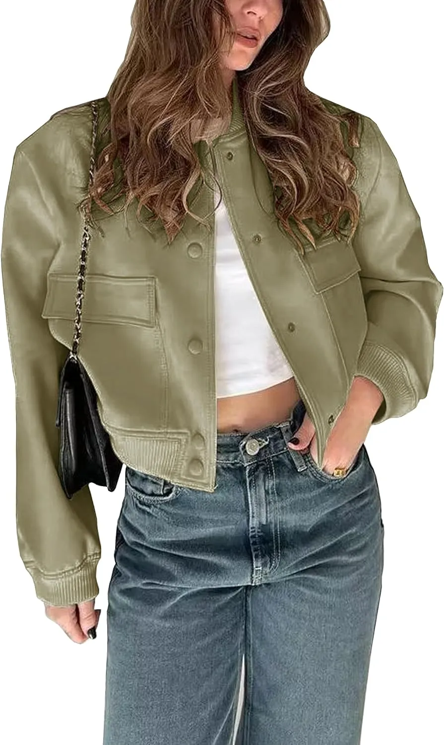 Womens Cropped Bomber Jacket Button Down Varsity Jackets Shackets With Pockets