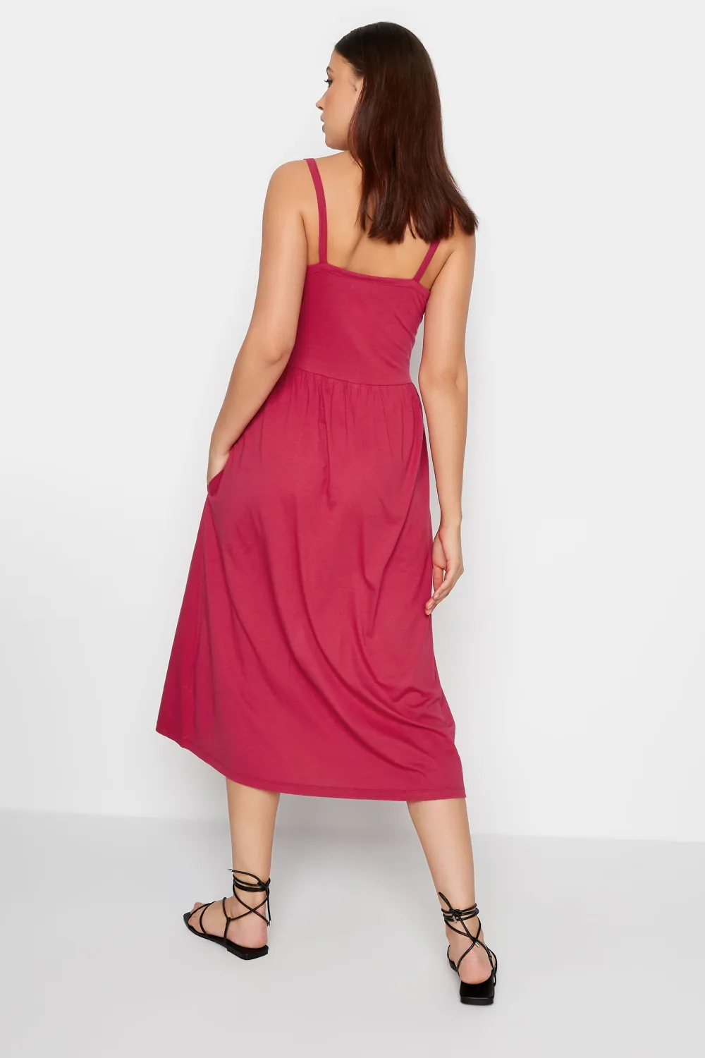 LTS Tall Hot Pink Button Through Midi Cami Dress
