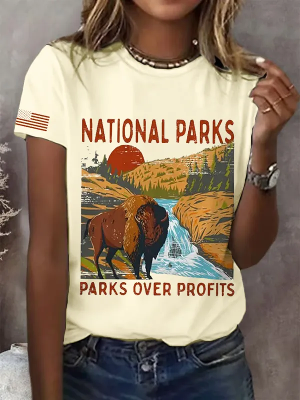 Women'S National Park Print Crew Neck T-Shirt