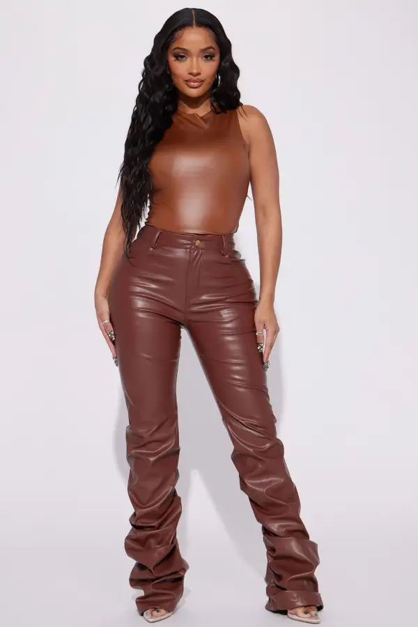 Priscilla PU Leather Top - Cognac