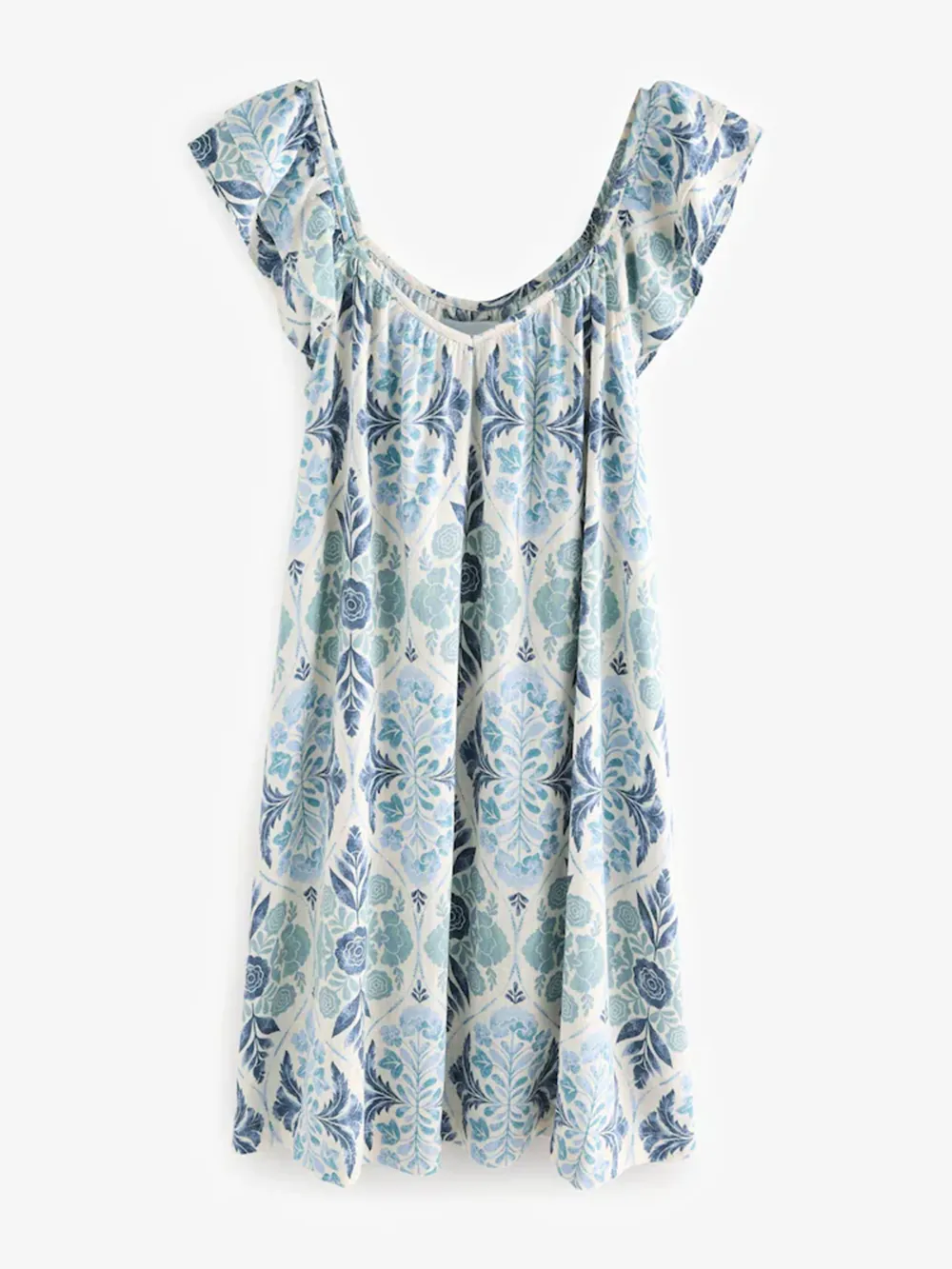 Summer Leisure Loose Blue Floral Print V-Neck Dress
