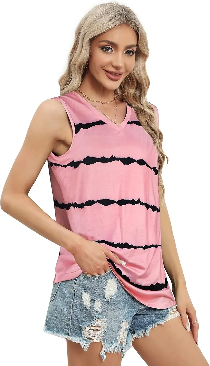 Summer Tops for Women Sleeveless V Neck Tshirt Loose Fit Casual Tank Tunic Blouse