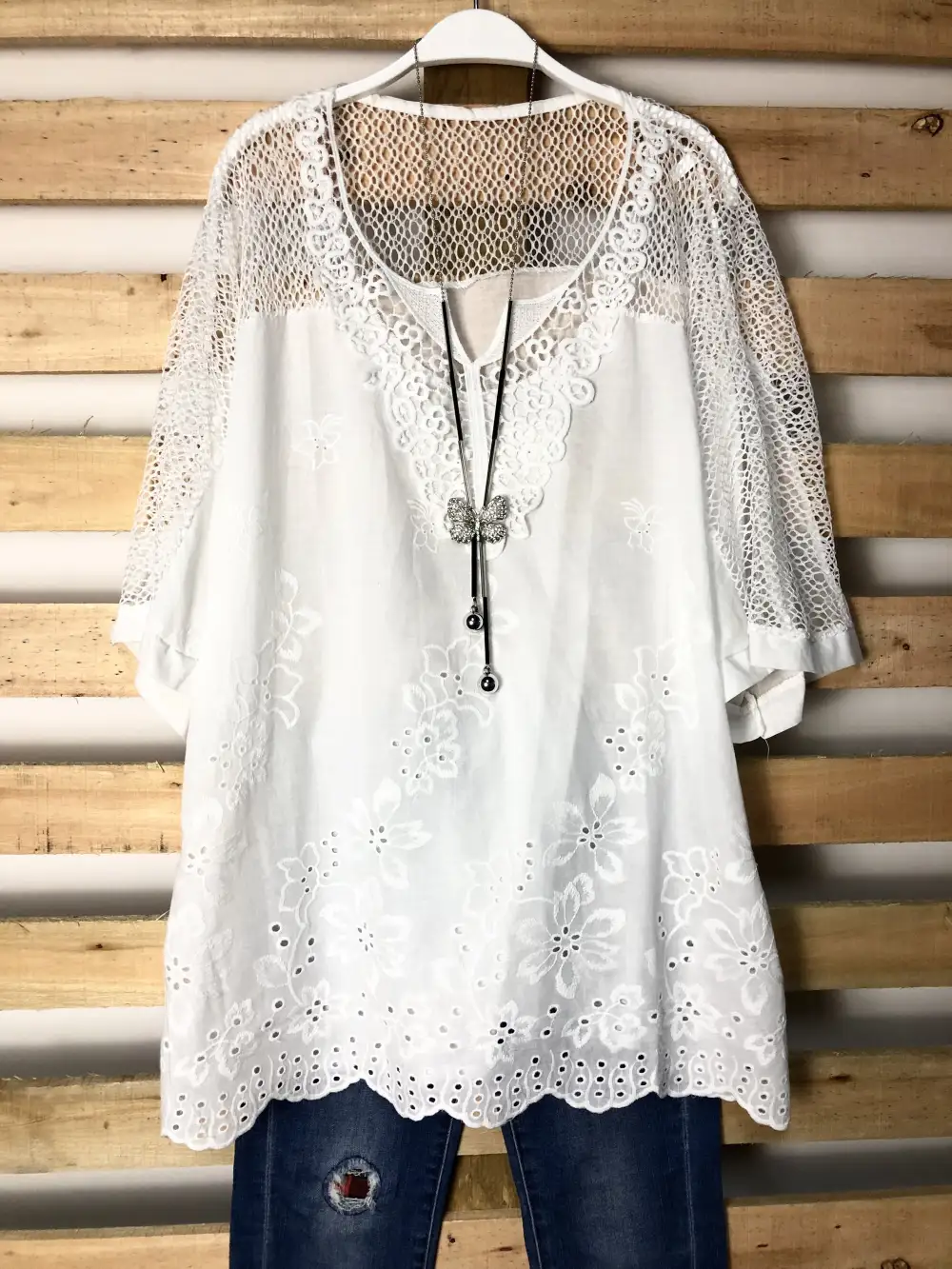 Woman Fashion Openwork Lace Shirt Tops Blouse