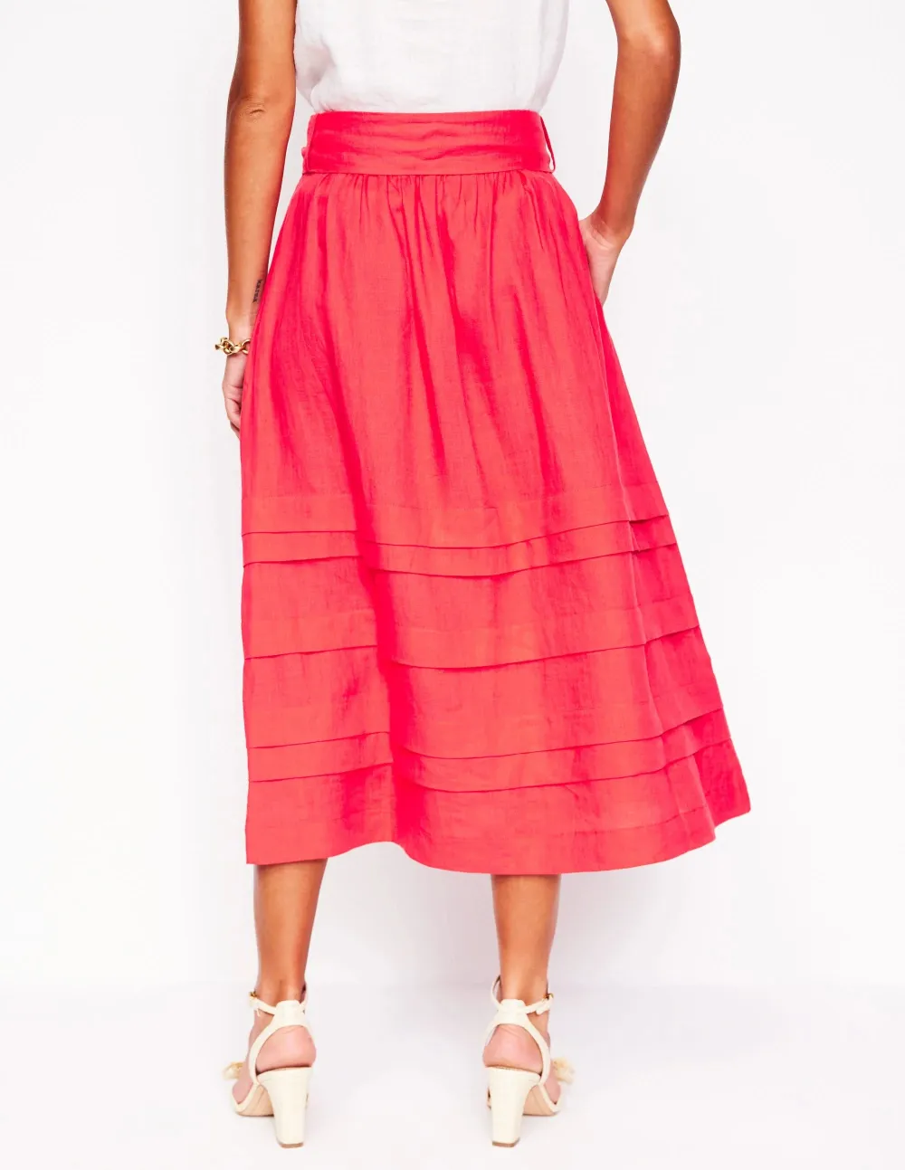 Strawberry Tart Red Linen Midi Skirt