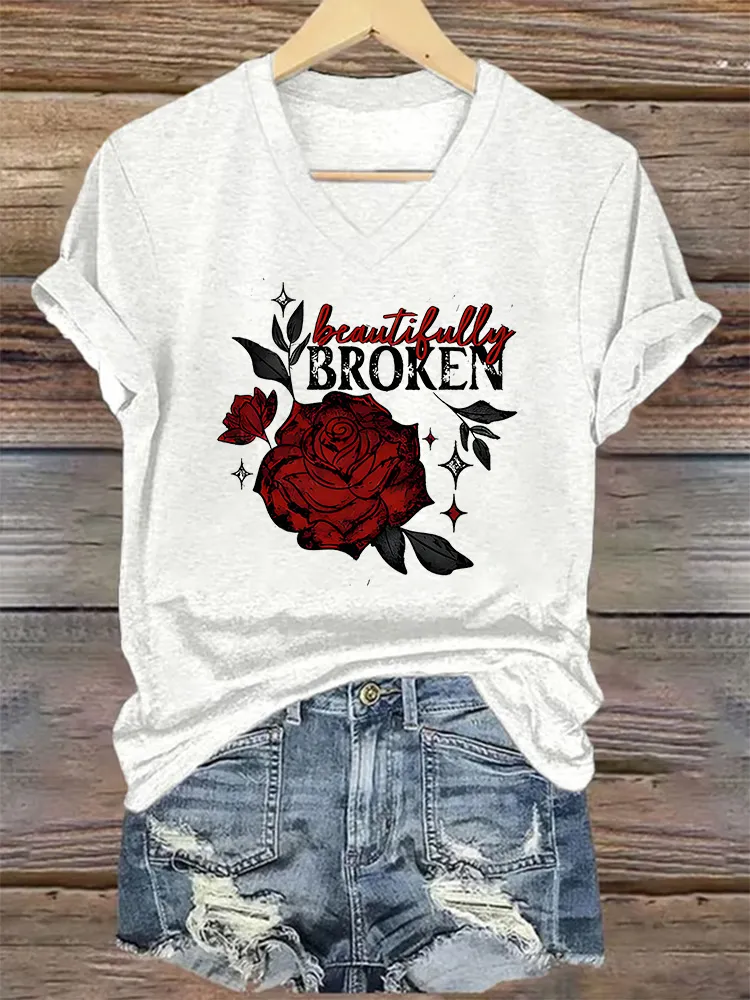 Women's Beautifully Broken V-Neck T-Shirt