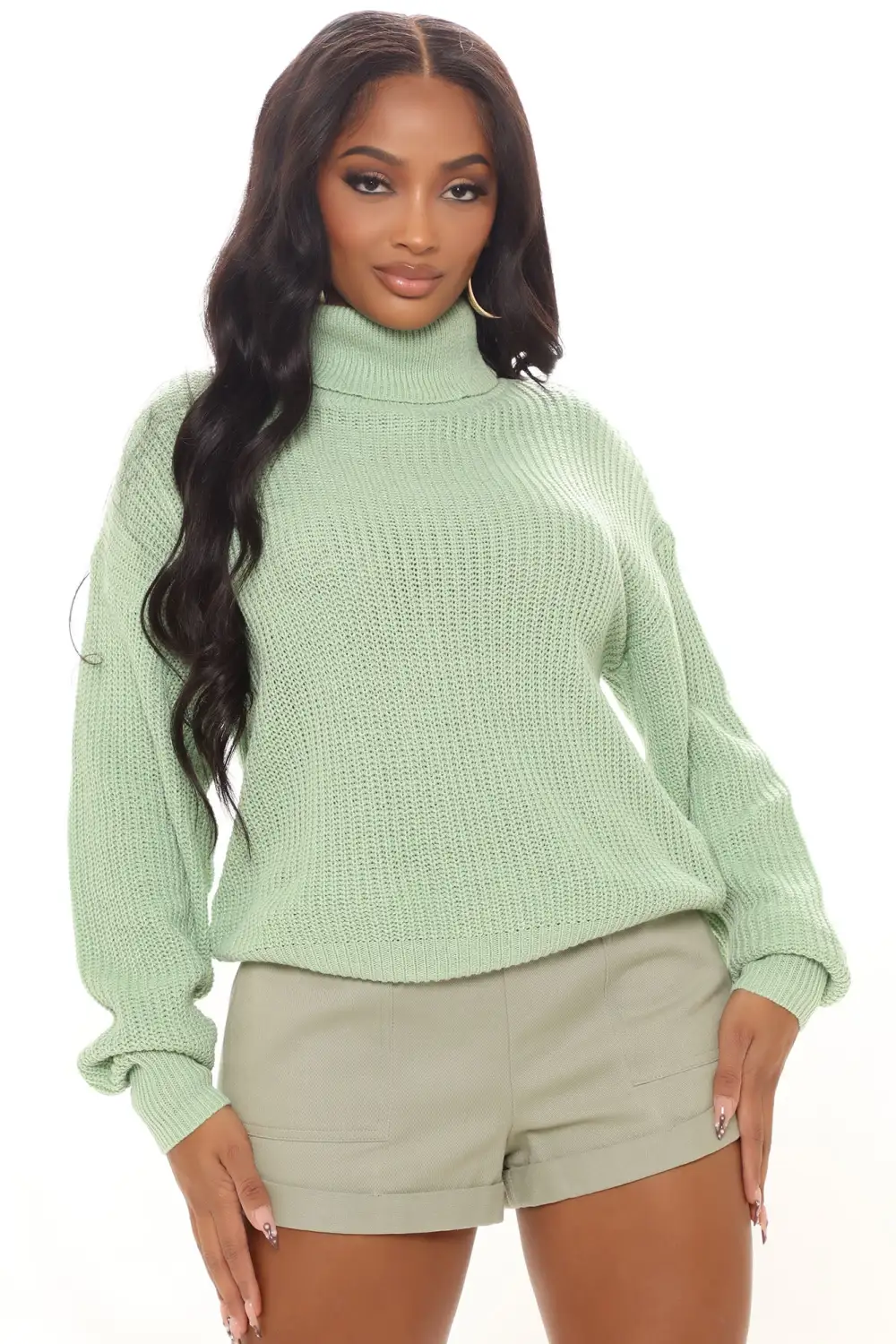 Roll With The Flow Turtleneck Sweater - Sage