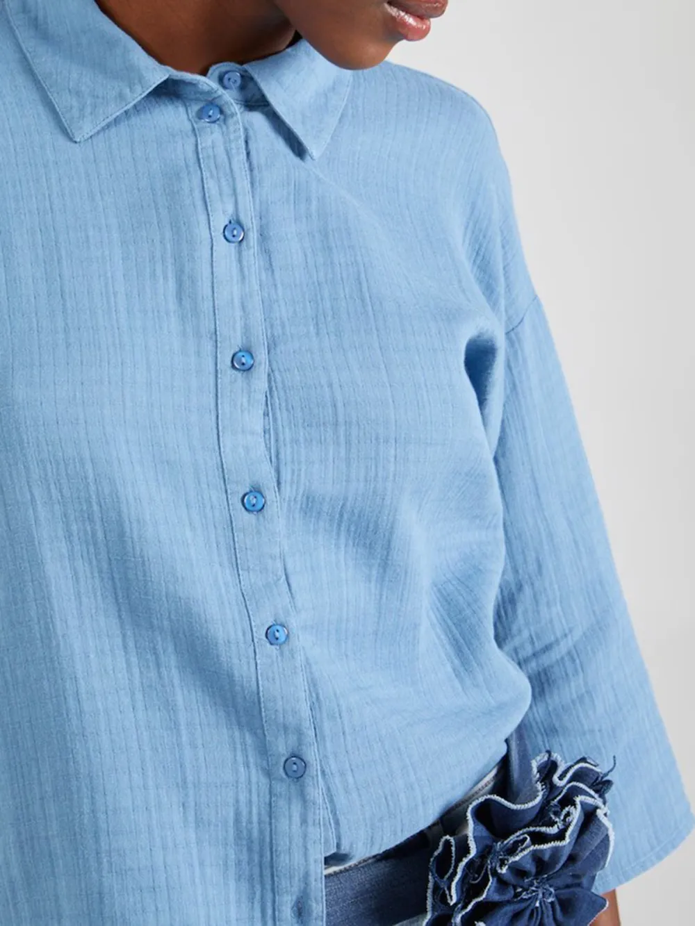 Button Placket Long Sleeve Blouses