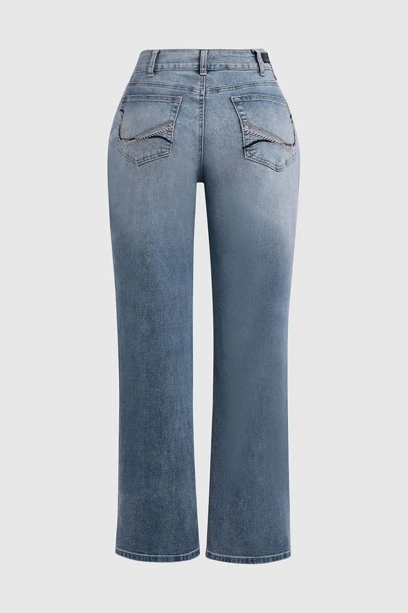 Vintage Zip Fly Mid Waist Bootcut Jeans Without Belt