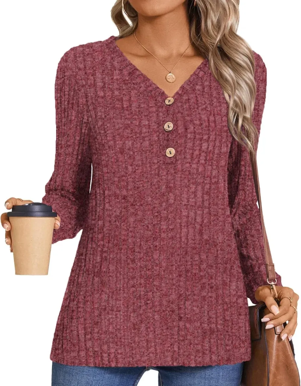 HOTGIFT Womens 2024 Fall Winter Tunic Tops Long Sleeve Casual T-Shirts Soft Comfy Stripe Blouse Lightweight