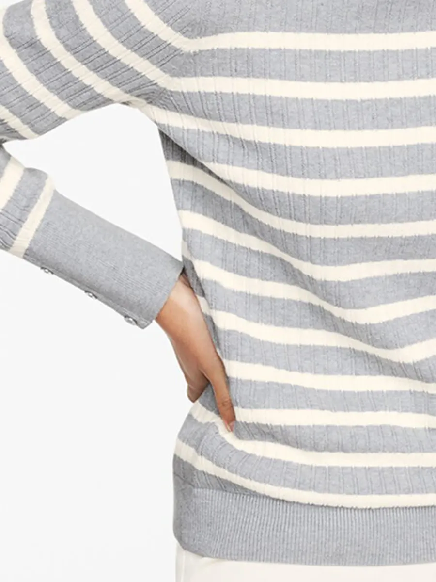 Women'S Stylish Striped Ribbed High Neck Knitted Sweater
