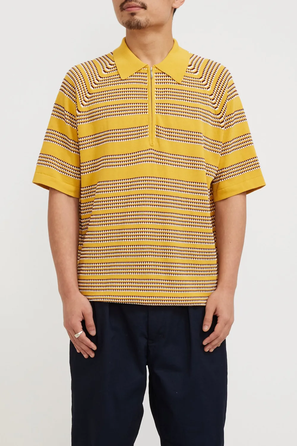 Half Zip Knit Polo Jacquard Yellow