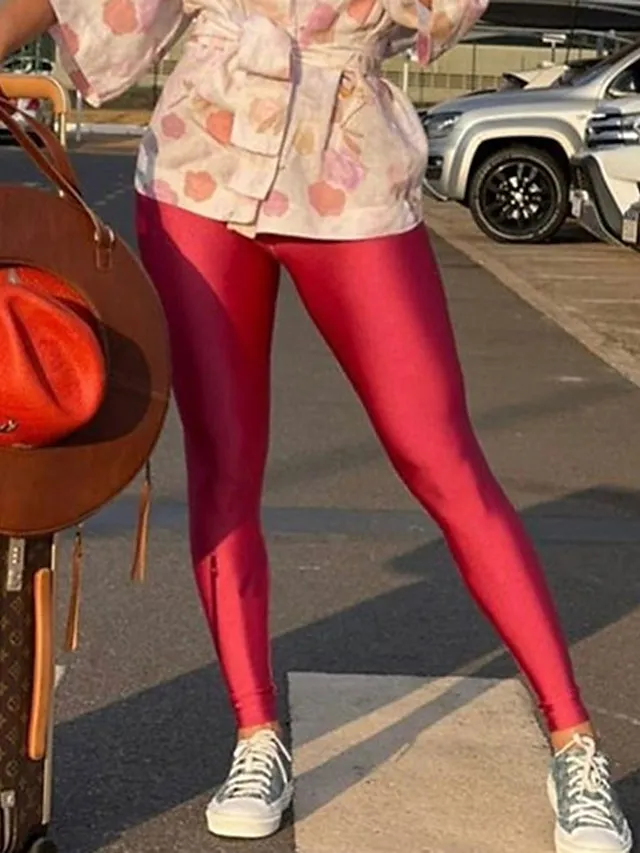 Women's Tights Leggings Black White Pink Mid Waist Fashion Party Casual Weekend Micro-elastic Full Length Comfort Plain S M L XL