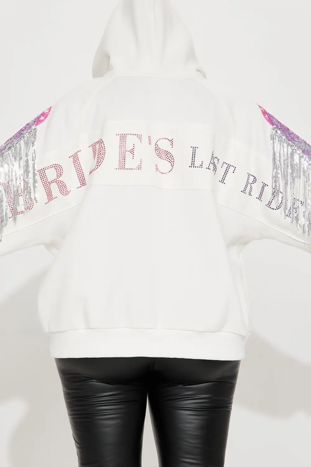 Bride's Last Ride Rhinestone Hoodie - White