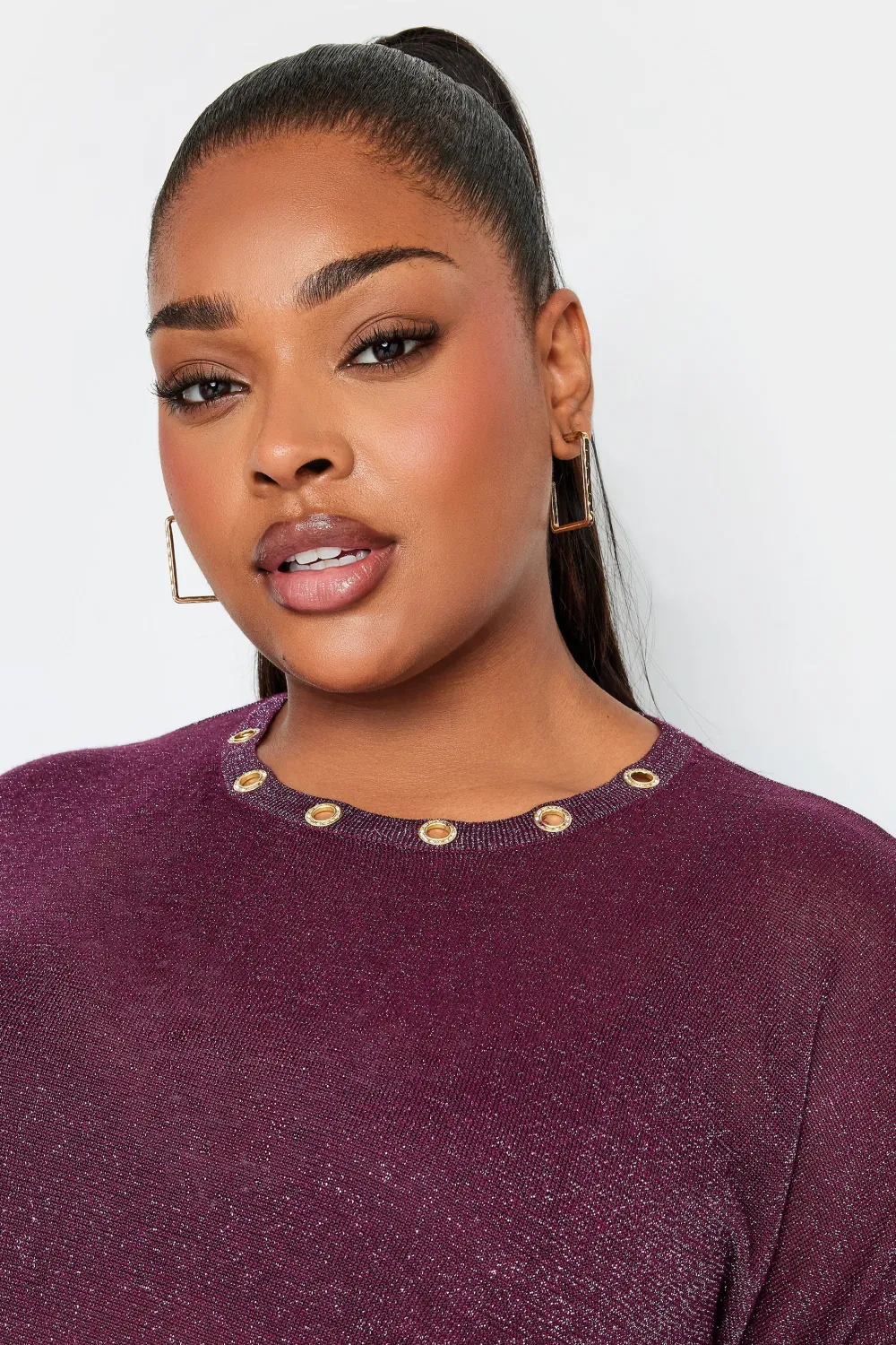 YOURS Curve Grey Metallic Eyelet Jumper