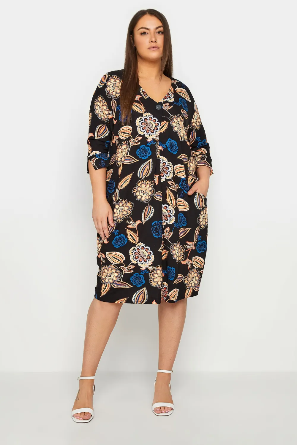 Evans Blue Paisley Mixed Print Pocket Dress