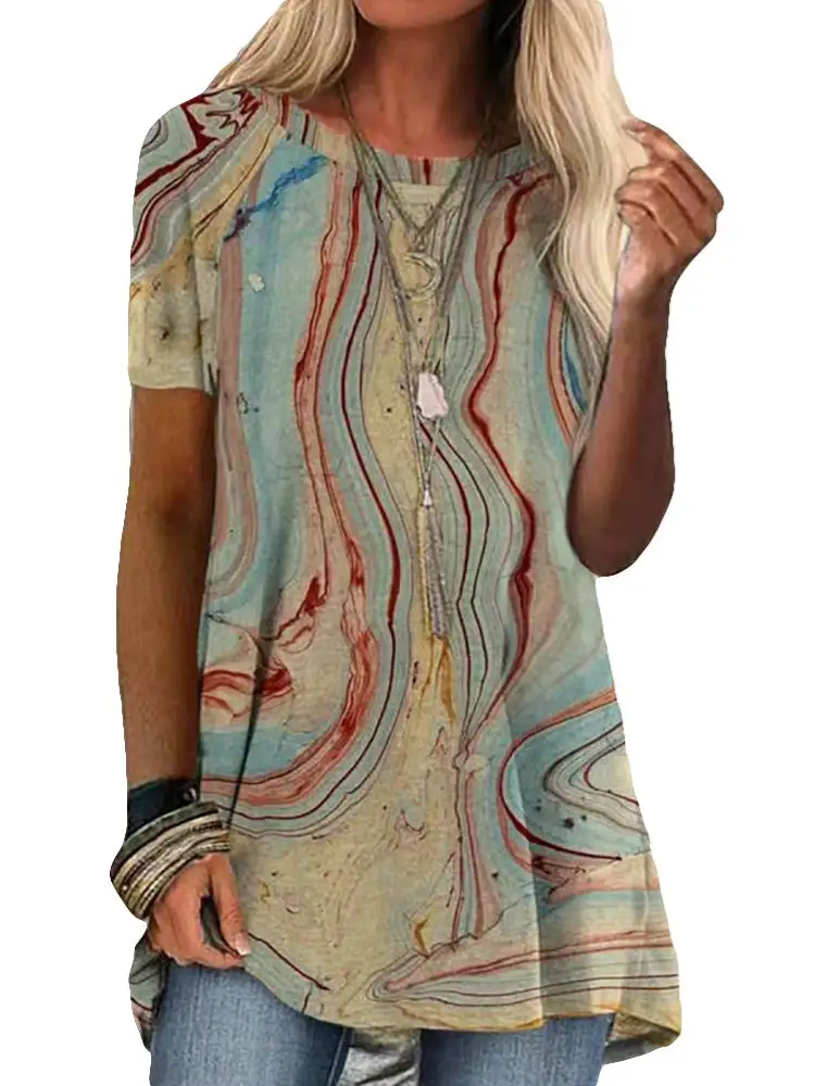 Women's Floral Printed Short Sleeve Scoop Neck Tops