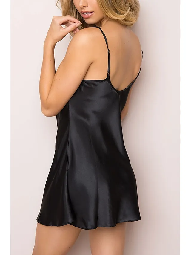 Women's Robes Gown Nightgown Sleepwear Patchwork Fashion Simple Hot Home Daily Bed Polyester Breathable Straps Sleeveless Backless Summer Spring Wine Red Fushcia