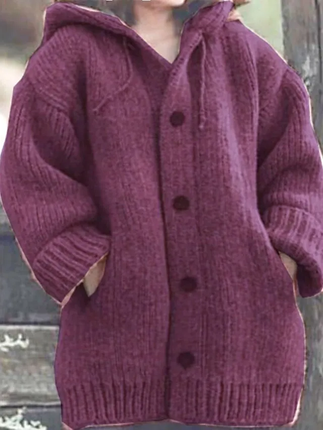 Women's Plus Size Winter Coat Coat Button Pocket Solid Color Outdoor Causal Long Sleeve Hooded Regular Winter Fall Green Black Blue L XL XXL 3XL 4XL