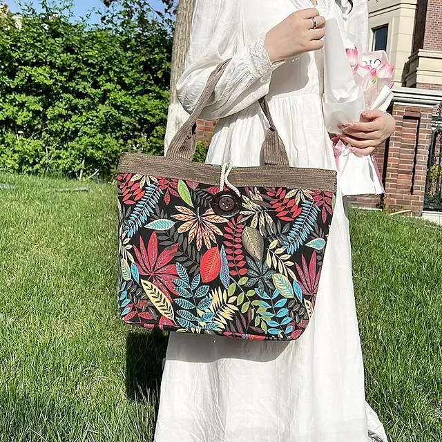 Women's Handbag Shoulder Bag Bucket Bag Canvas Daily Holiday Large Capacity Breathable Durable Leopard Black Dark Red