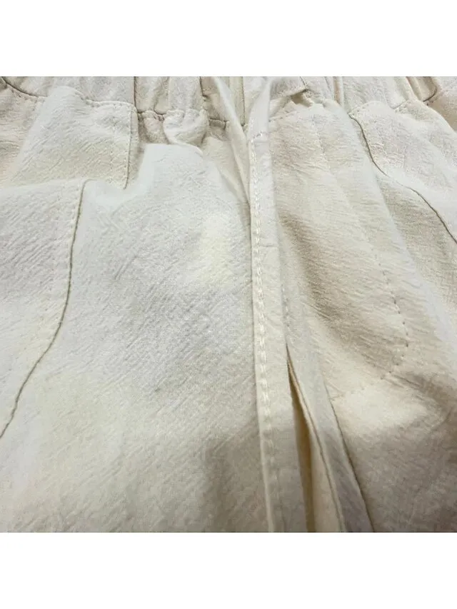 Women's Wide Leg Linen Pants Pants Trousers Full Length Cotton Faux Linen Side Pockets Wide Leg Fashion Casual Daily White Khaki S M