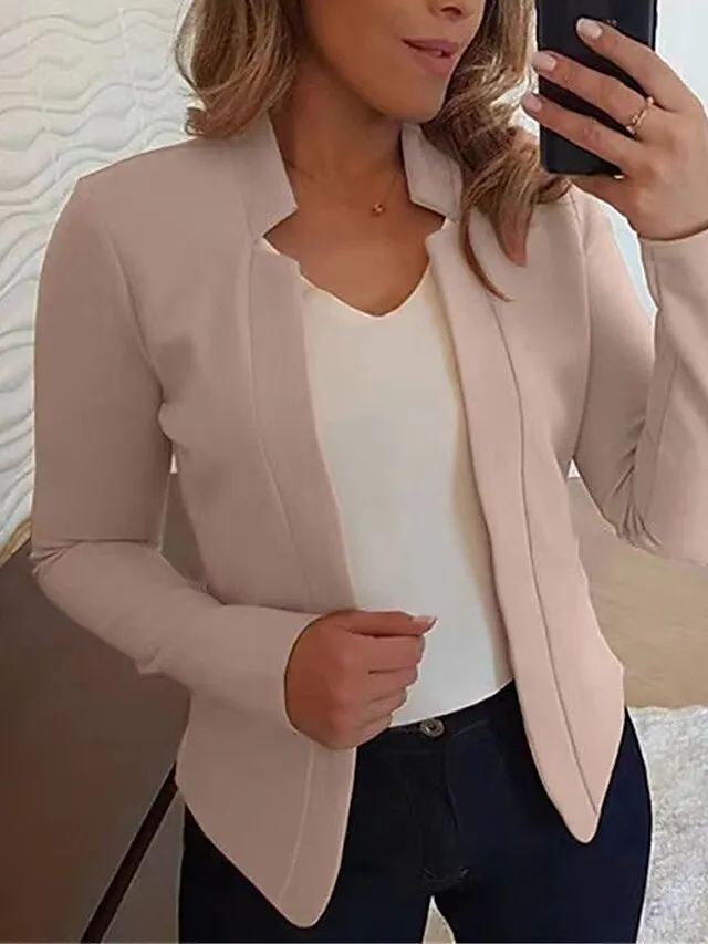 Women's Blazer Formal Slim Fit Plain Windproof Streetwear Regular Fit Outerwear Long Sleeve Fall Light Pink S