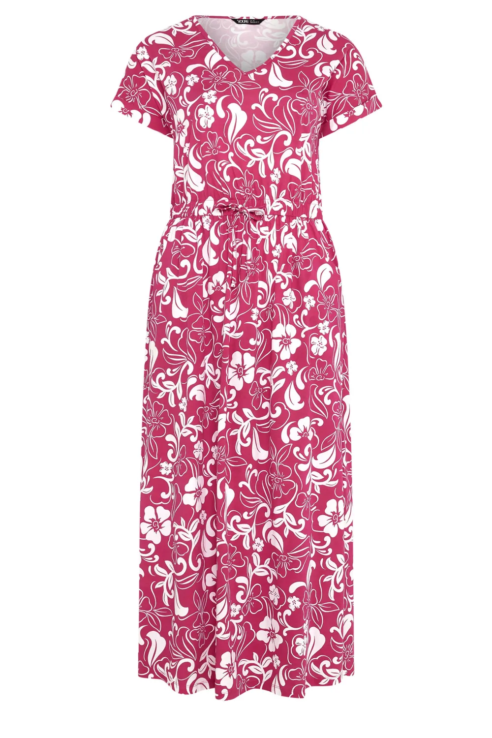 YOURS Curve Pink Floral Print Tie Waist Maxi Dress