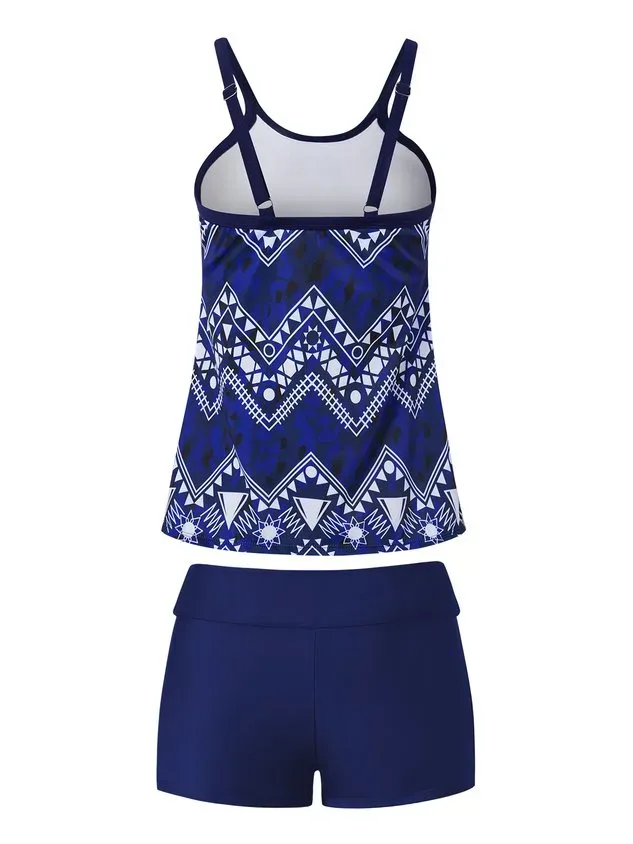 Vacation Ethnic Printing Scoop Neck Tankinis Two-Piece Set