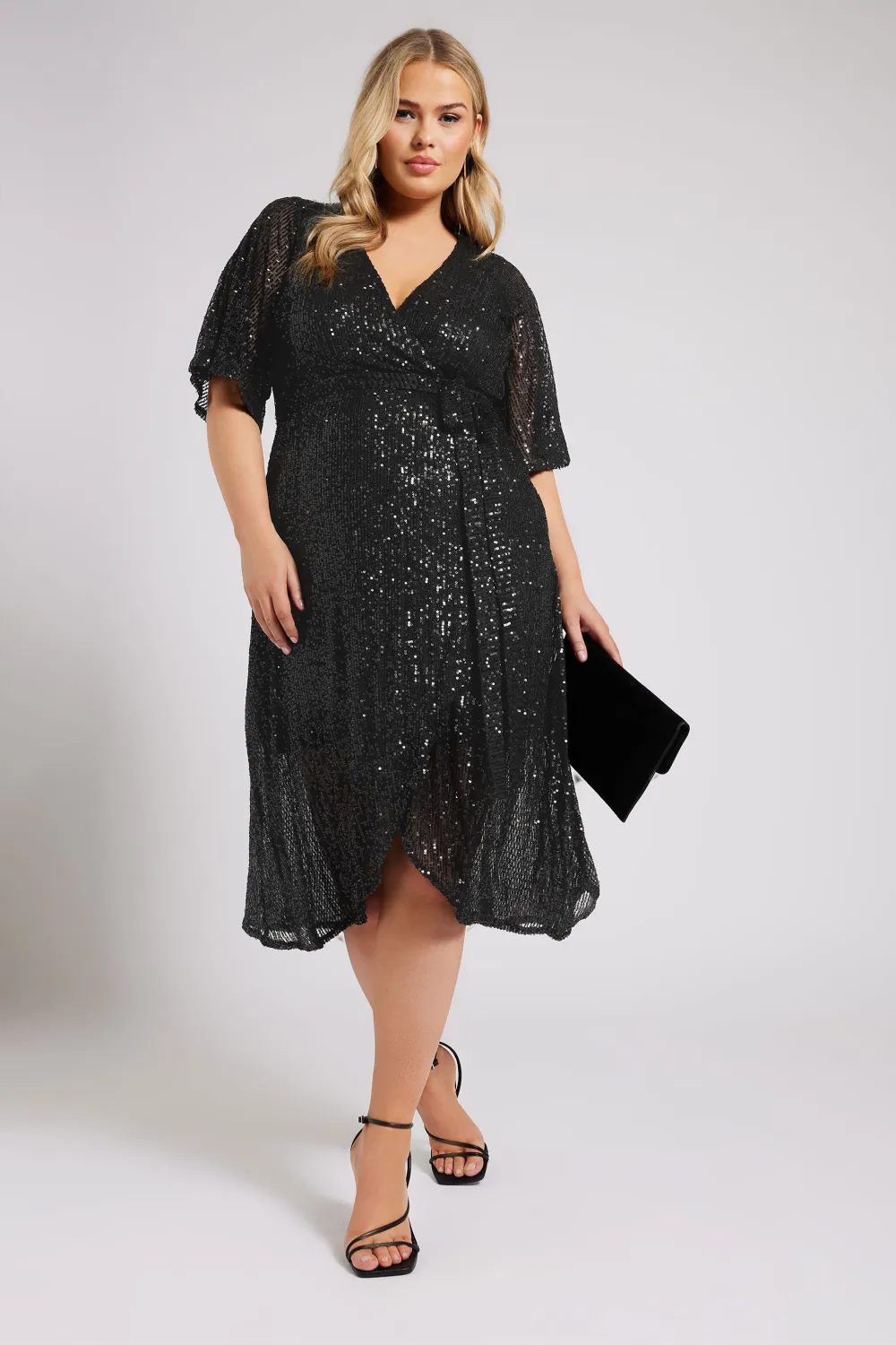 YOURS LONDON Curve Navy Blue Sequin Wrap Dress