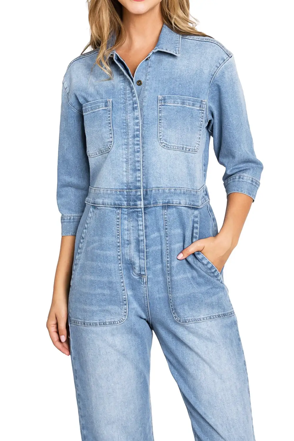 Aviator Relax Denim Utility Coverall Jumpsuit