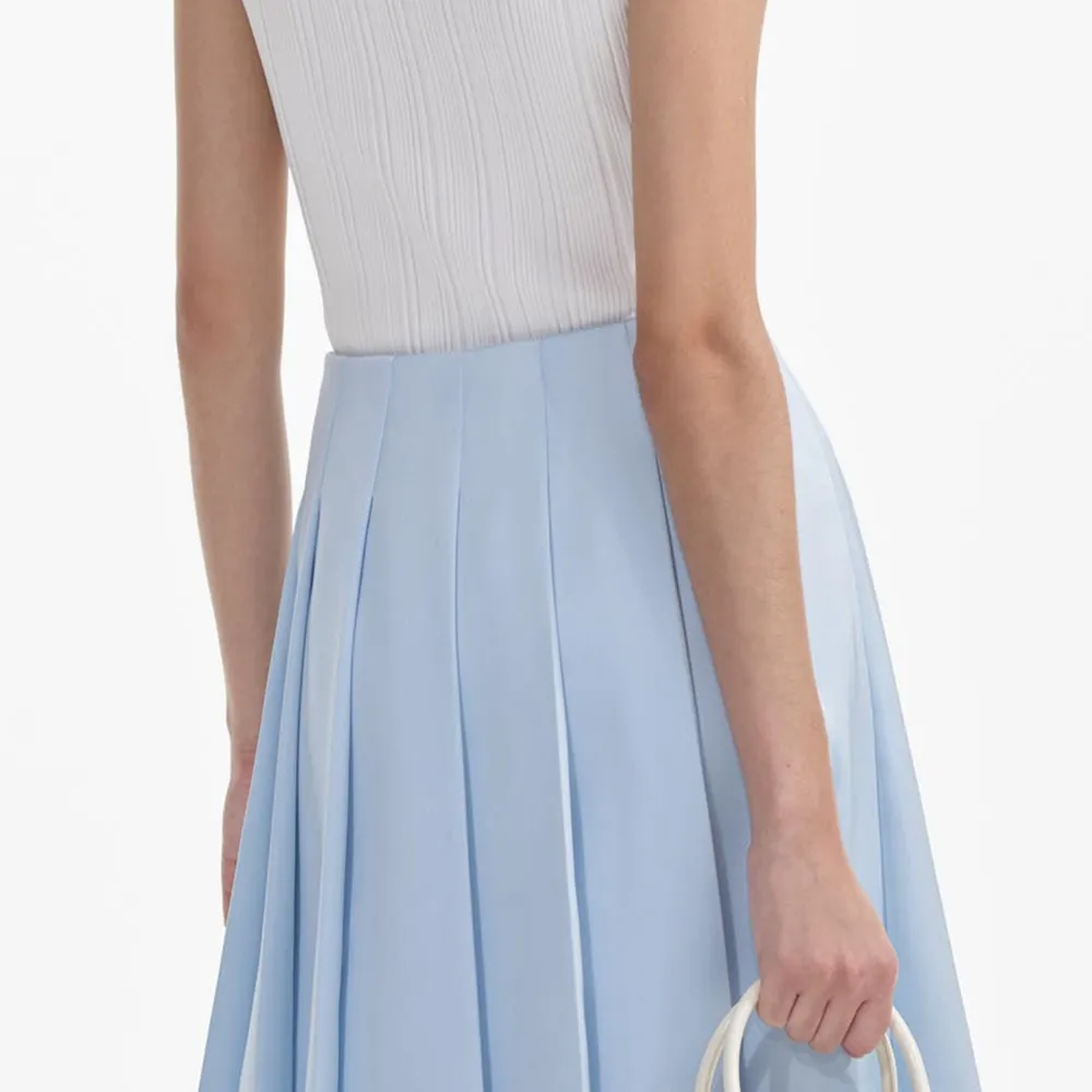 Blue Satin Midi Skirt