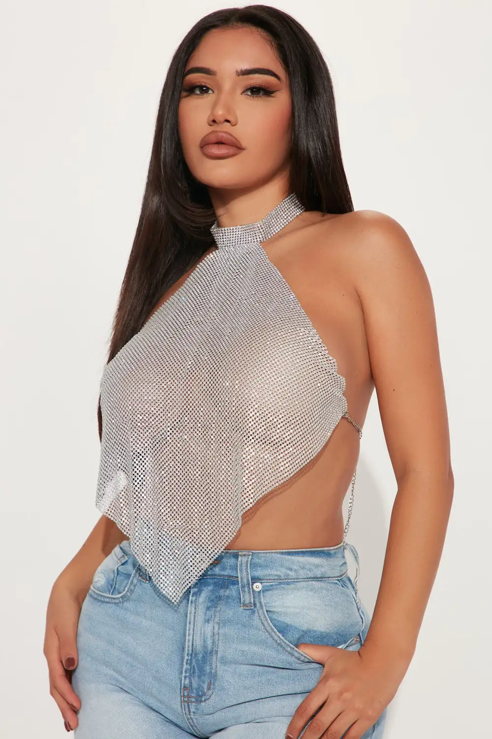 Got The Bling Rhinestone Halter Top - Silver