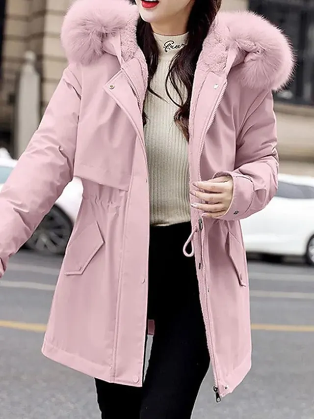 Women's Winter Jacket Winter Coat Parka Hoodie Jacket School Outdoor Street Winter Fall Long Coat Regular Fit Warm Breathable Simple Casual Daily Comfortable Jacket Long Sleeve Solid Color Pure Color