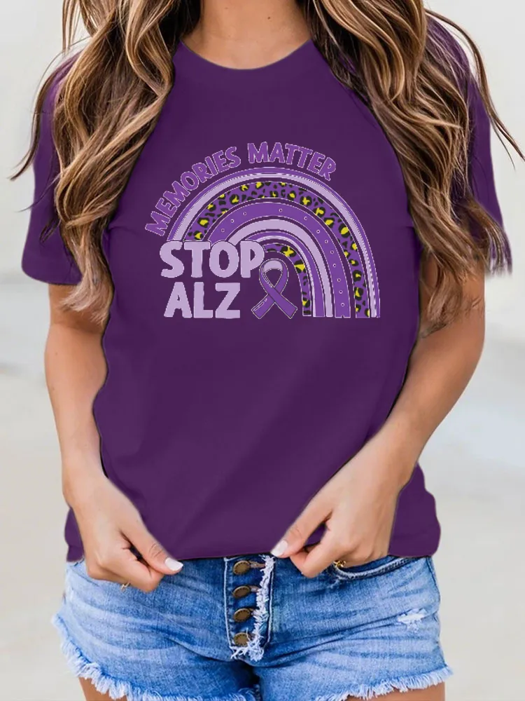 Women'S Alzheimer'S Awareness Printed Round Collar T-Shirt