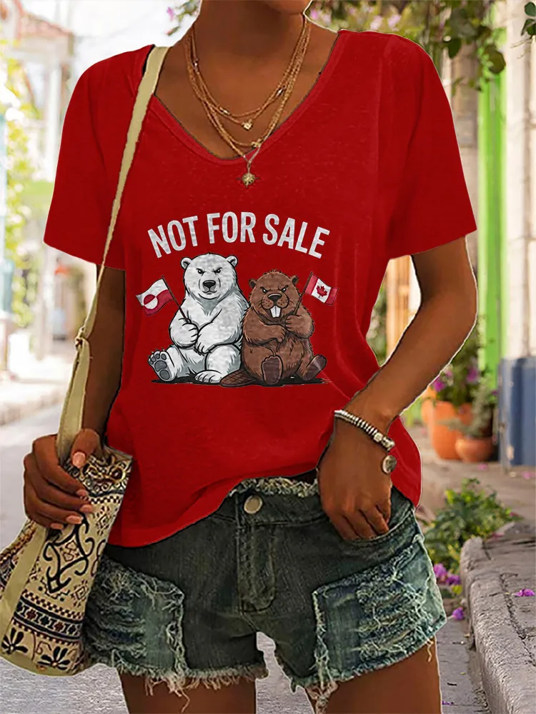 Women's Canada Are Not For Sale Short Sleeves V-Neck Pure Cotton T-Shirt