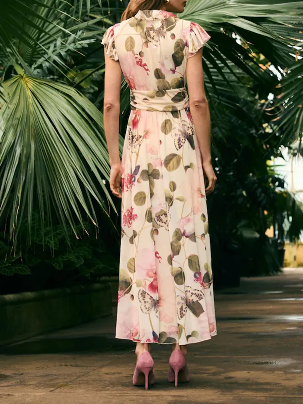Elegant Floral Printed High-Waisted Slimming Dress