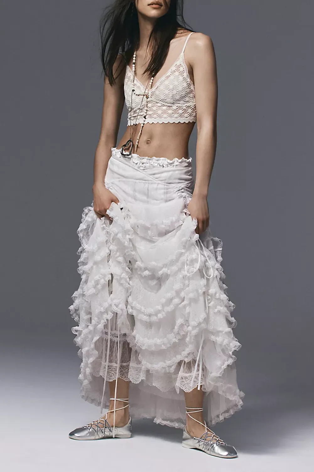 Sheer Ruffled Maxi Skirt