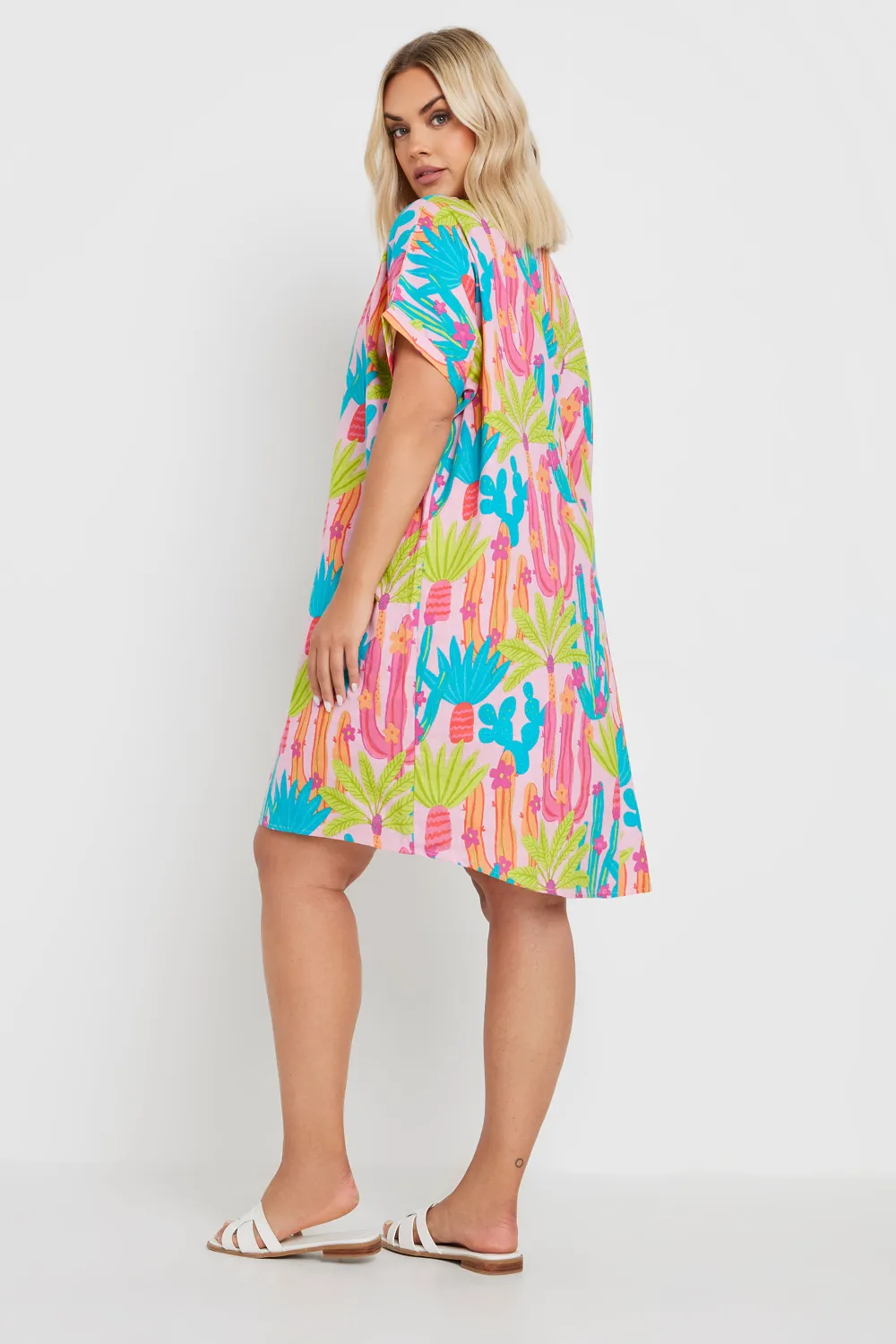 YOURS Curve Pink Cactus Print Tunic Dress